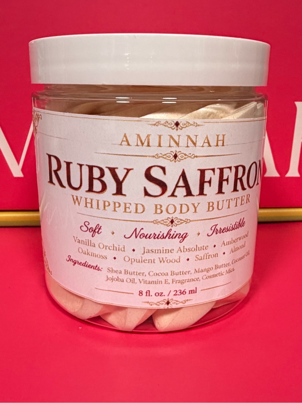 Aminnah Ruby Saffron Whipped Body Butter 8 oz Baccarat Rouge Inspired